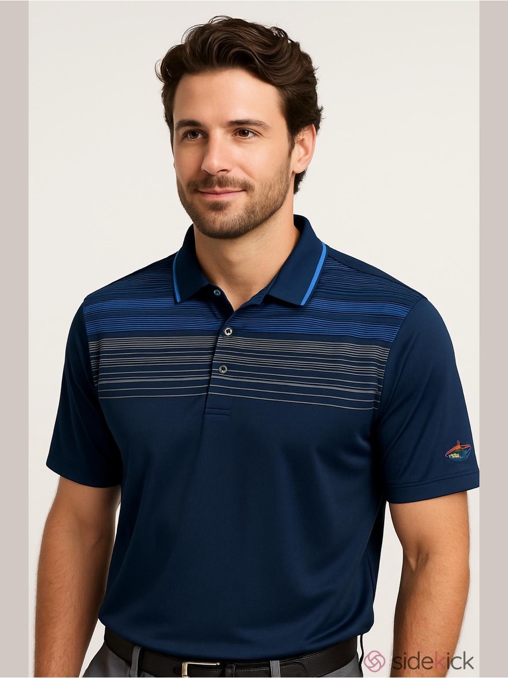 Greg Norman for Tasso Elba Striped Polo Short Sleeve Shirt, Size Medium.